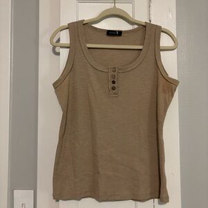 Women’s Taupe Kissfix Sleeveless Button Front Scoop Neck Henley Tank Top